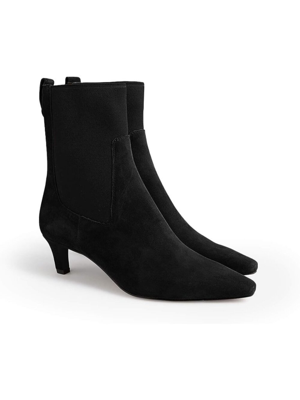 Women's Black Ankle Boots Low Kitten Heel Pointed Toe Slip On Elastic Booties
